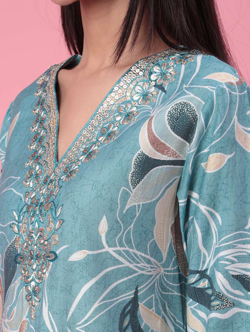 women printed three quarter sleeves straight kurta - 22302669 -  Standard Image - 1