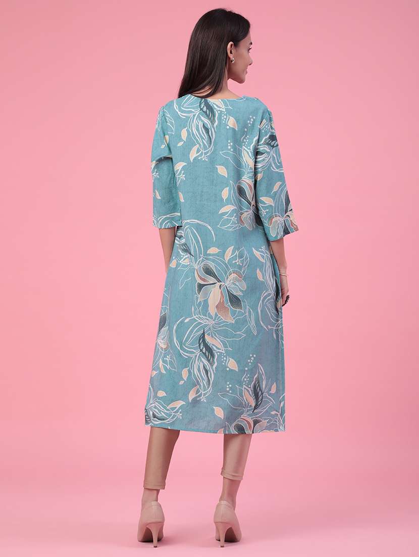 women printed three quarter sleeves straight kurta - 22302669 -  Standard Image - 4
