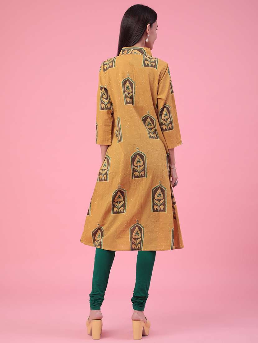Women Printed Three Quarter Sleeves A-line Kurta - 22302675 -  Standard Image - 4