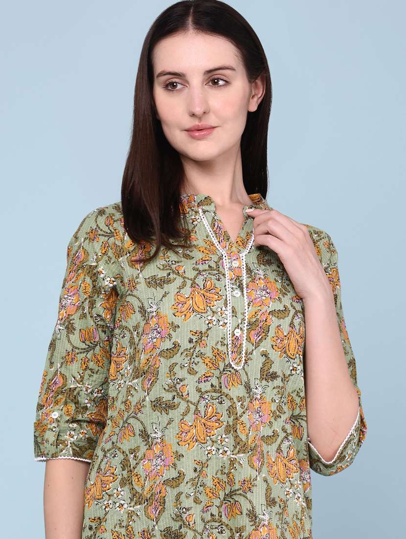 women printed three quarter sleeves straight kurta - 22302677 -  Standard Image - 1
