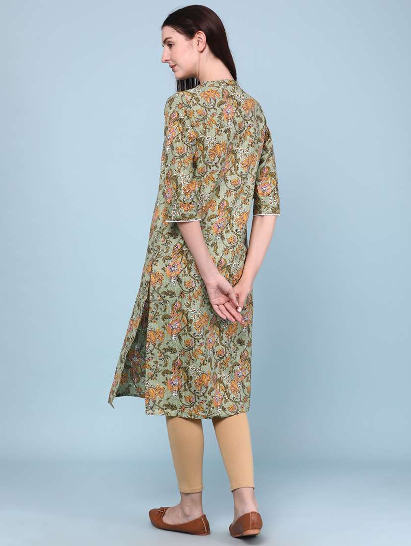 women printed three quarter sleeves straight kurta - 22302677 -  Standard Image - 4
