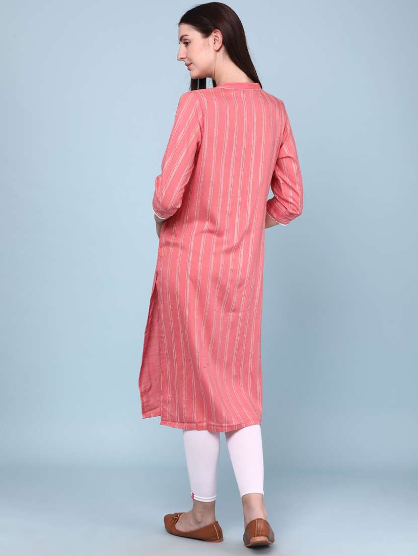 Women Printed Three Quarter Sleeves Straight Kurta - 22302679 -  Standard Image - 4
