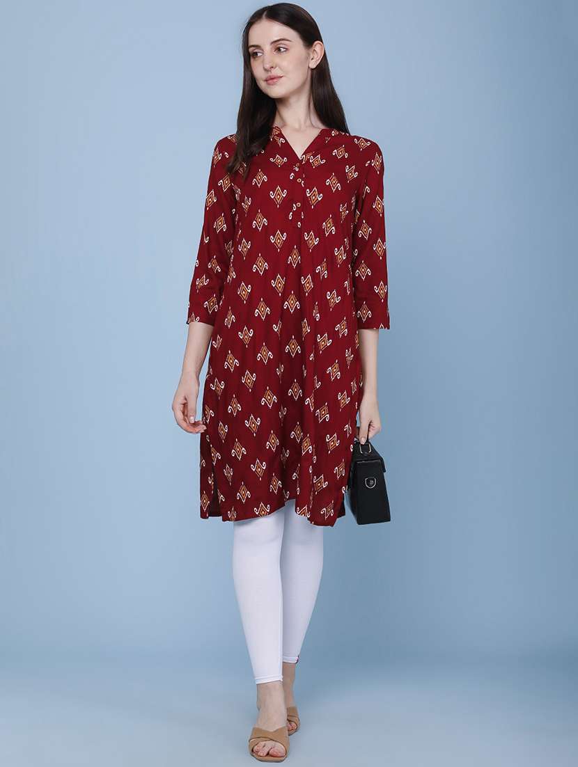 women printed three quarter sleeves straight kurta
