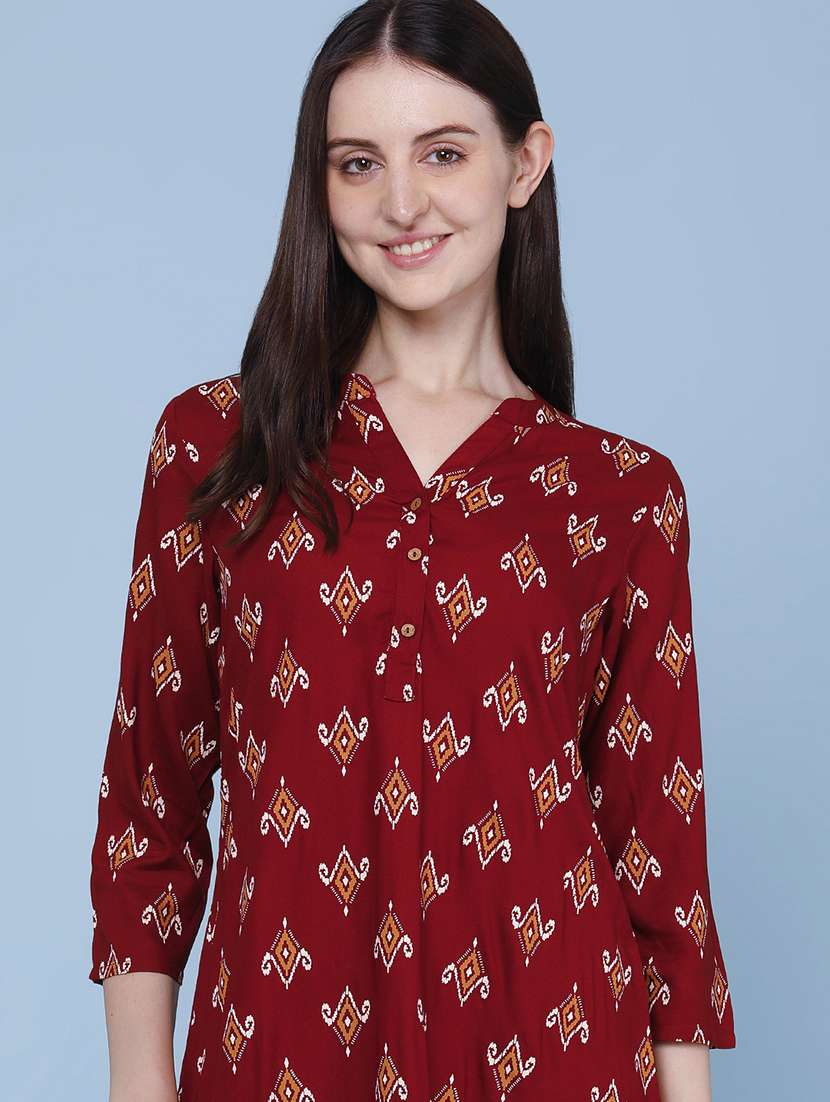 women printed three quarter sleeves straight kurta - 22302681 -  Standard Image - 1