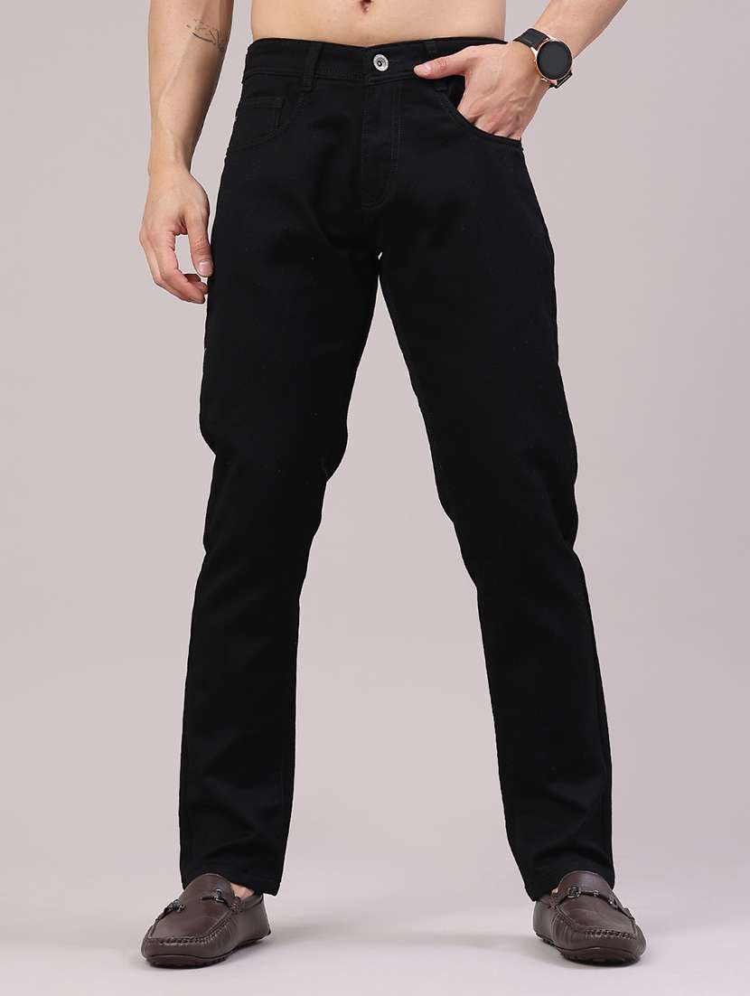 men plain mid rise full length jeans