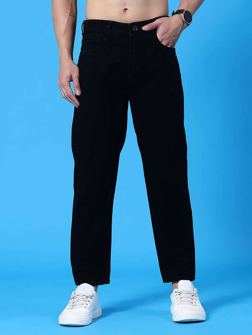 men plain mid rise full length straight jeans