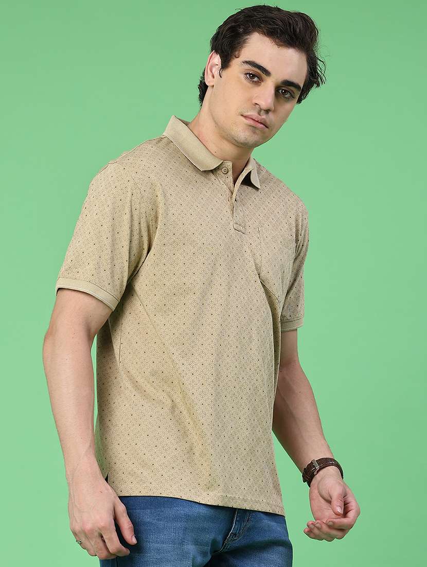 beige cotton blend plain polo tshirt - 22302775 -  Standard Image - 1