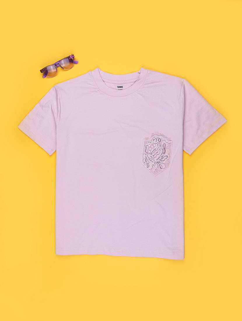 girls solid round neck regular tee - 22302797 -  Standard Image - 1