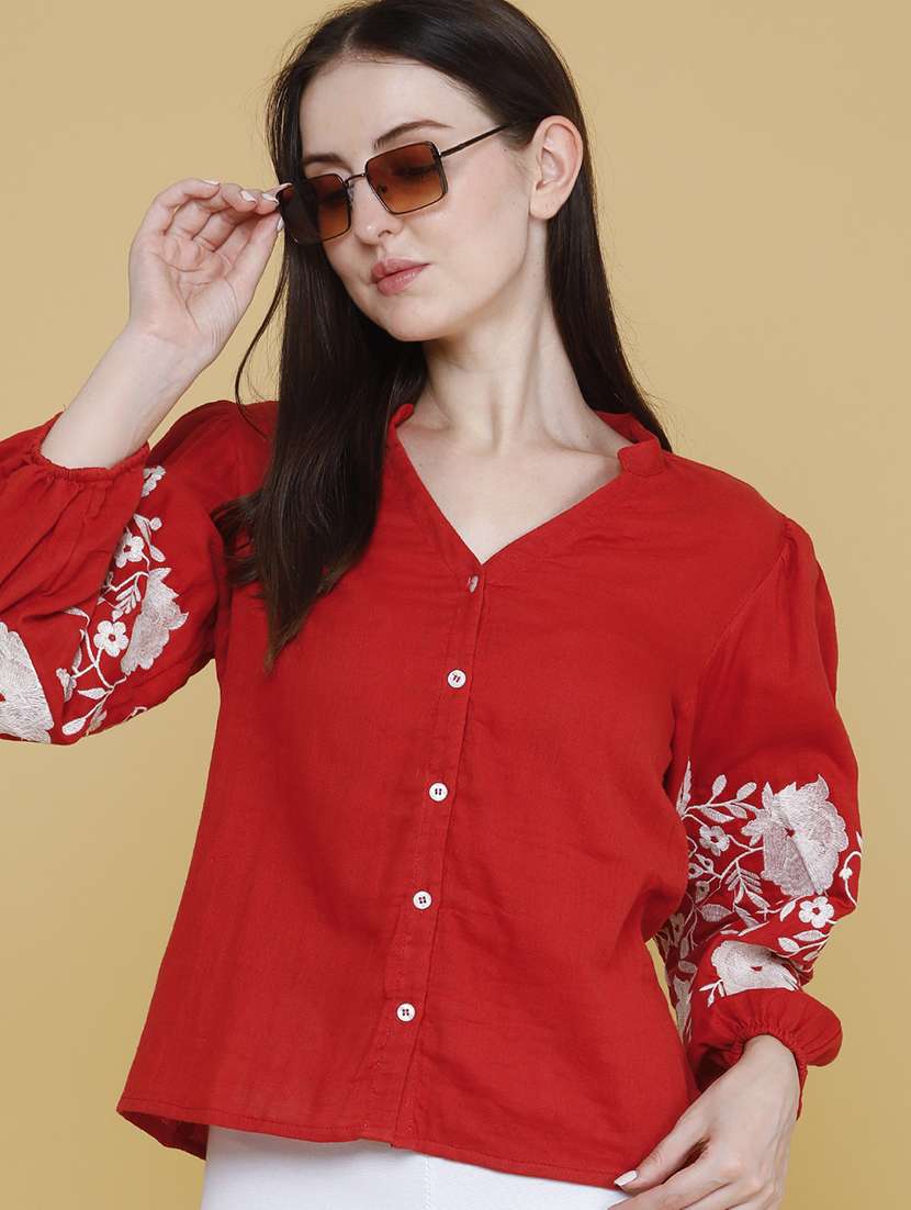 women embroidered long sleeves regular top