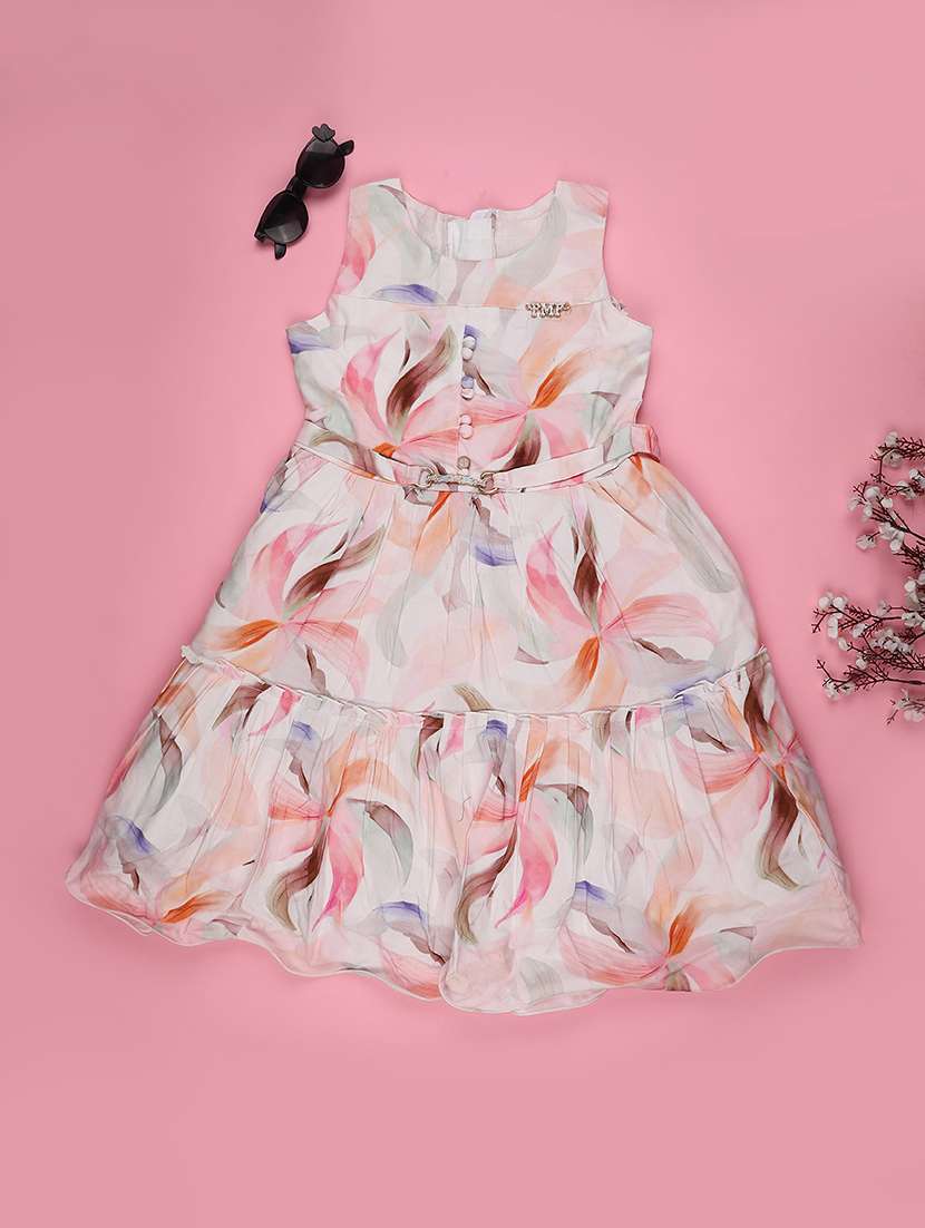 girls printed sleeveless tiered frock - 22302912 -  Standard Image - 1
