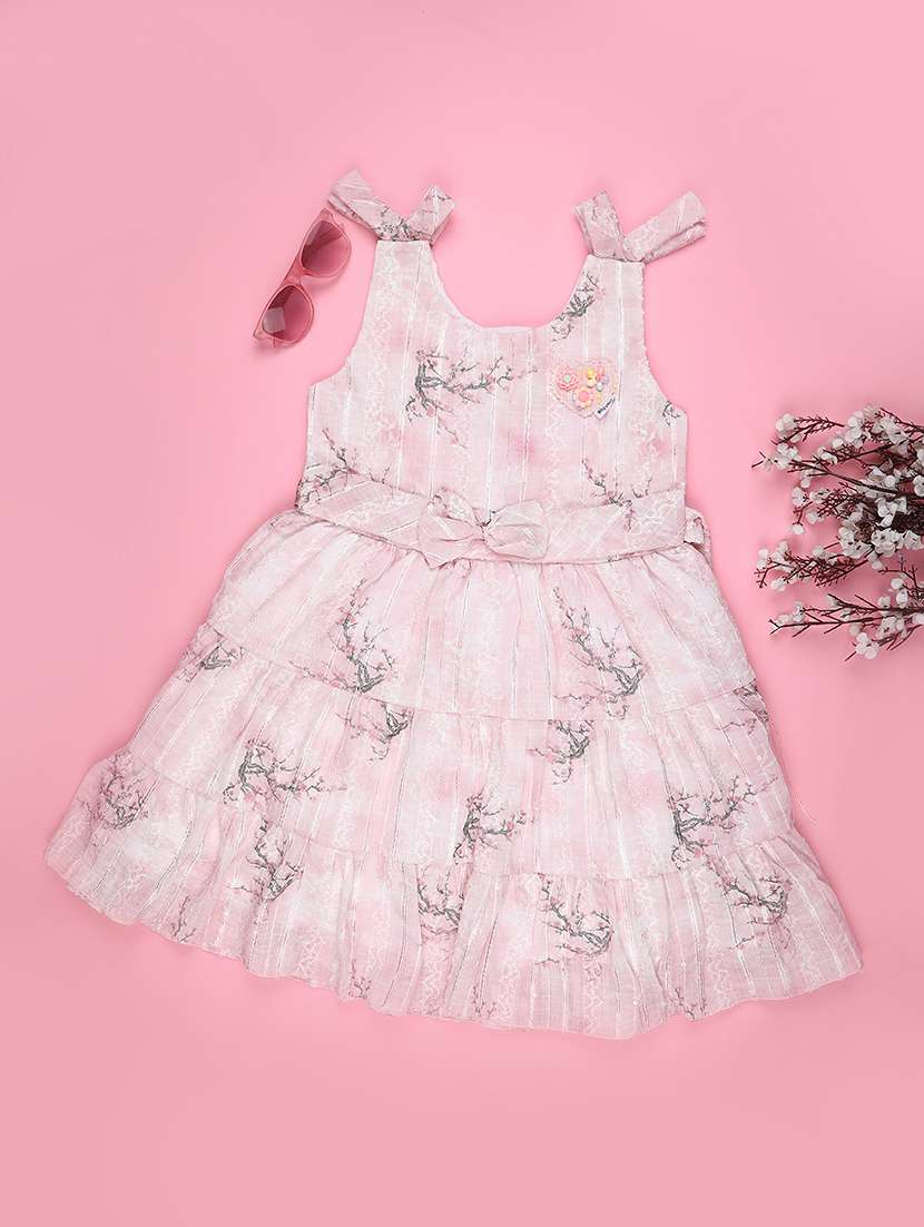girls printed sleeveless tiered frock - 22302914 -  Standard Image - 1