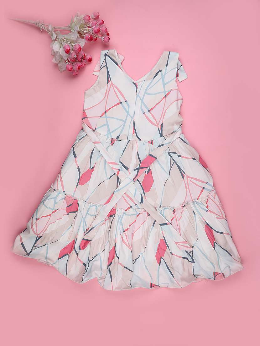 girls printed sleeveless tiered frock - 22302921 -  Standard Image - 1