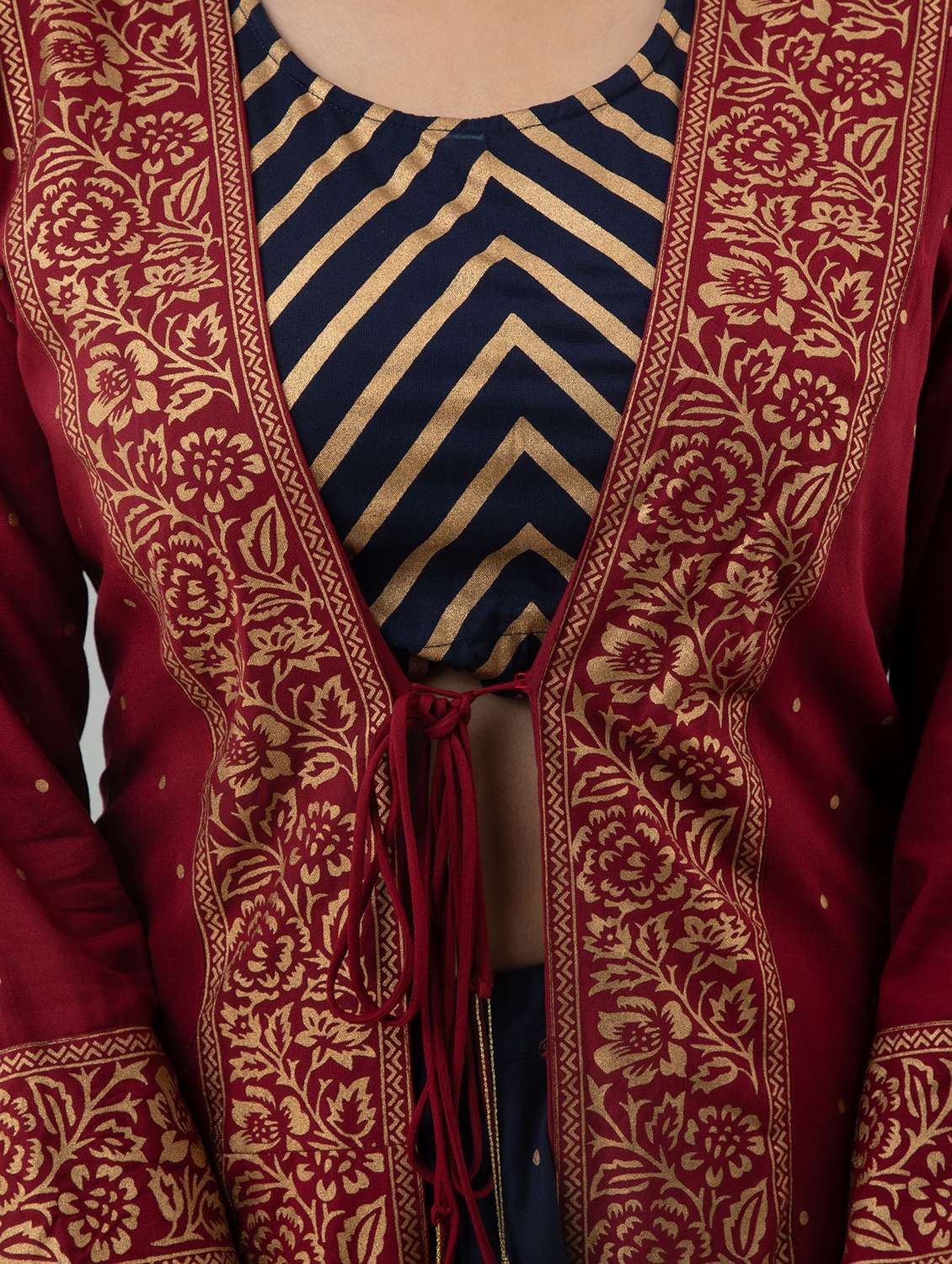 women printed three quarter sleeve kurta skirt with crop top set - 22303172 -  Standard Image - 6