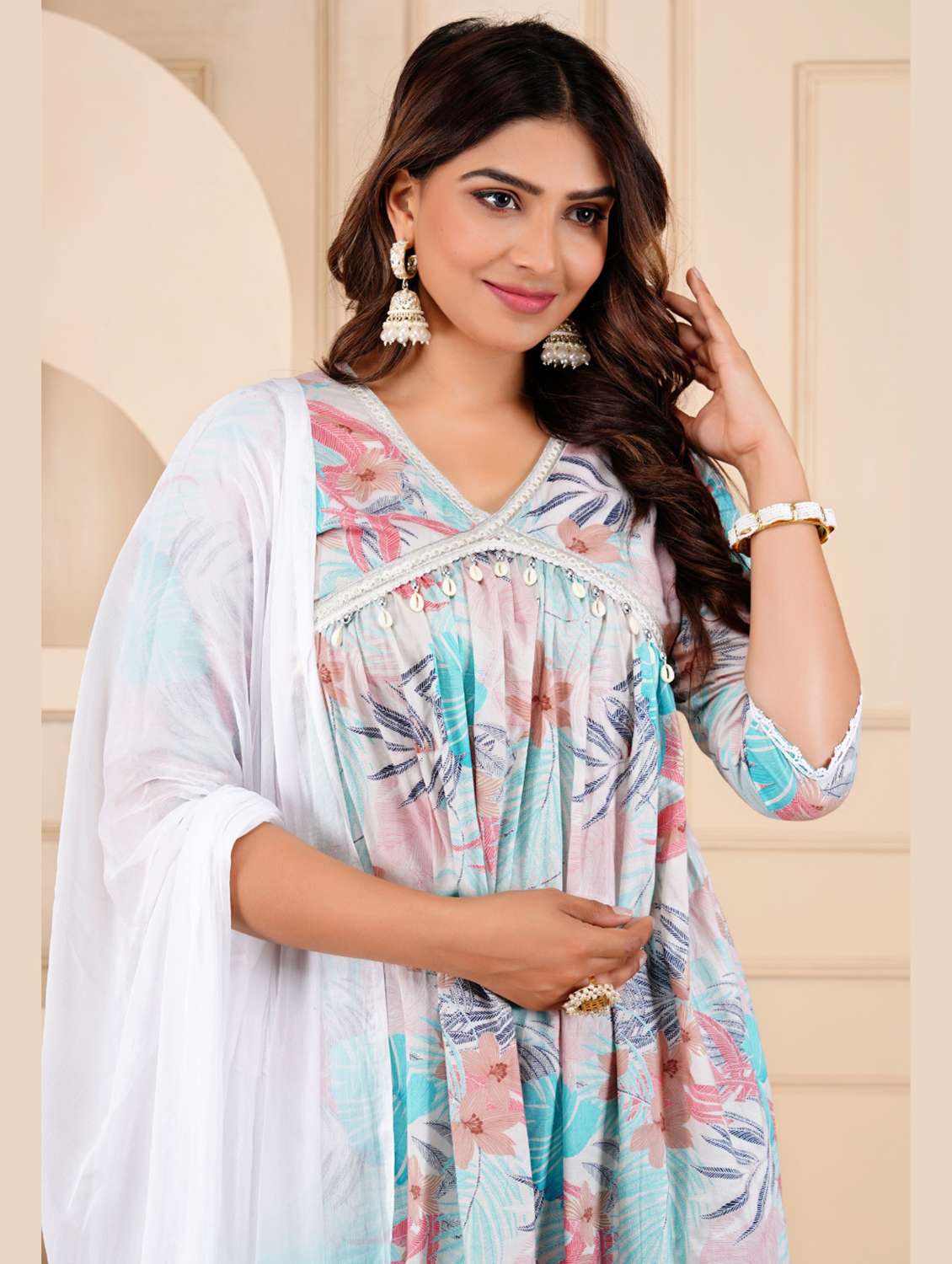 women floral three quarter sleeve kurta pant with dupatta set - 22303174 -  Standard Image - 6