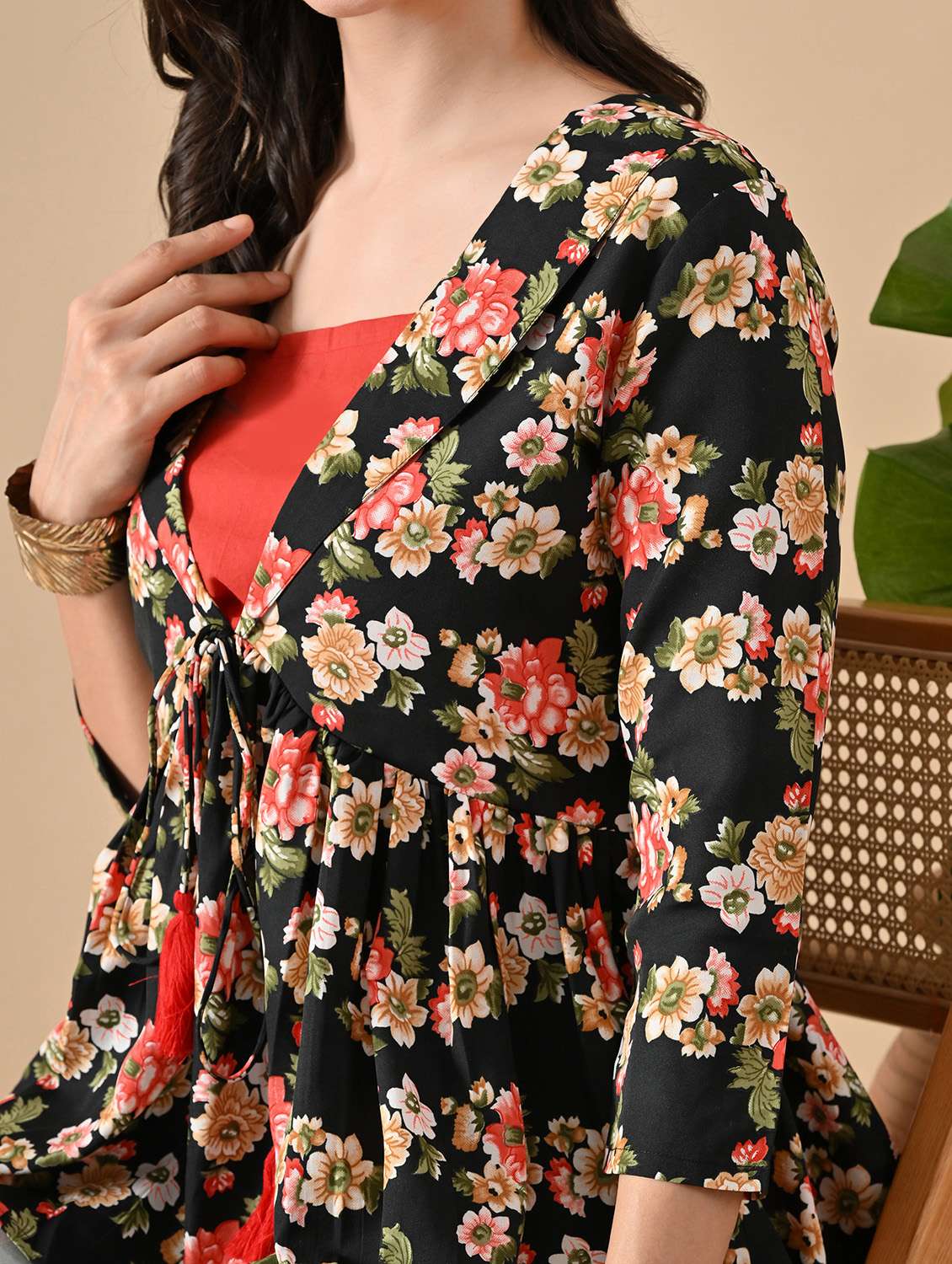 women floral three quarter sleeve ethnic top - 22303495 -  Standard Image - 6