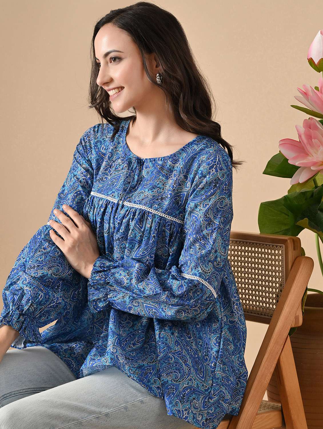 women paisley long sleeve ethnic top - 22303496 -  Standard Image - 1