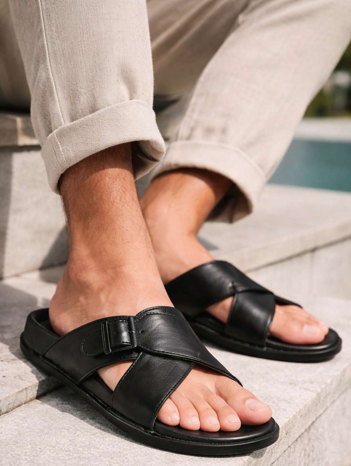 men black slip on sandal