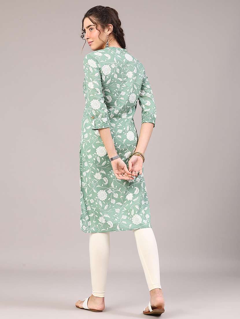 women floral three quarter sleeve straight kurta - 22304273 -  Standard Image - 4