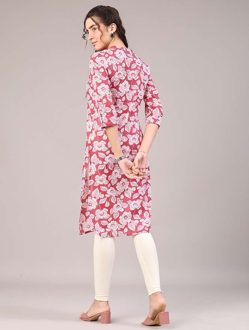 women floral three quarter sleeve straight kurta - 22304274 -  Standard Image - 4