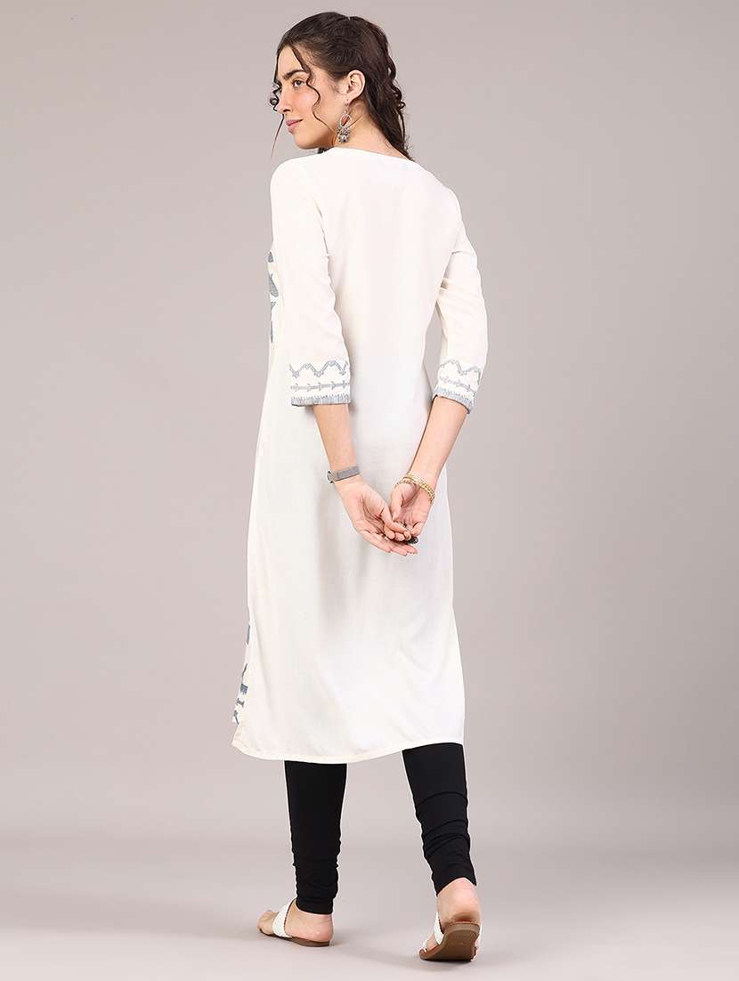 women printed three quarter sleeve straight kurta - 22304276 -  Standard Image - 4