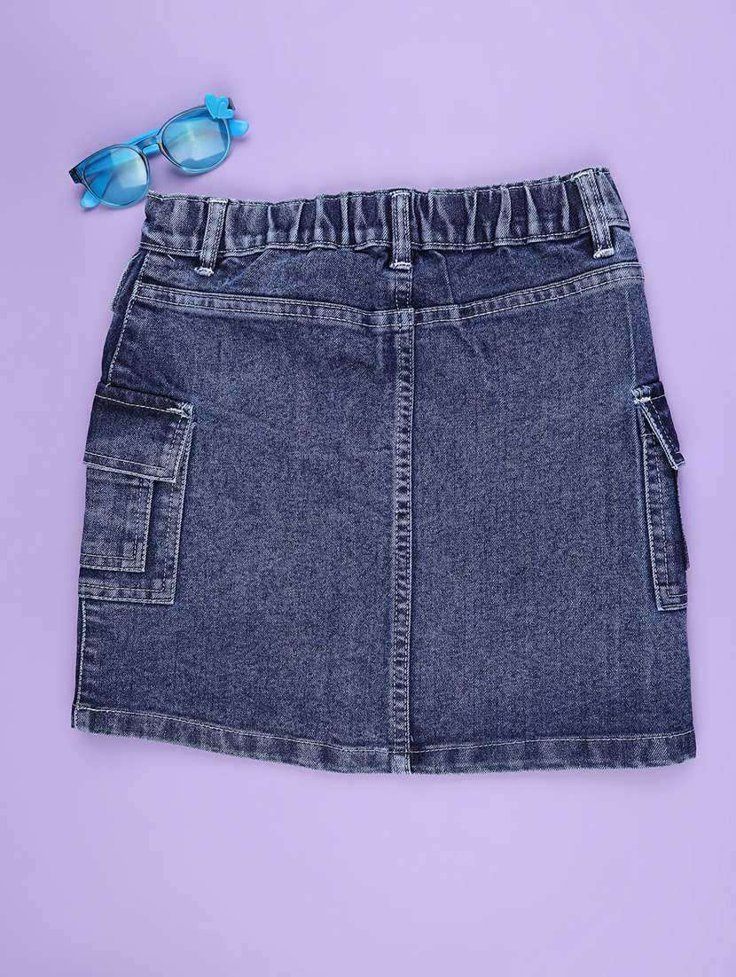girls solid mid rise denim skirt - 22304294 -  Standard Image - 1