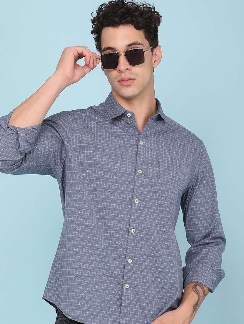 men checkered long sleeve regular fit casual shirt