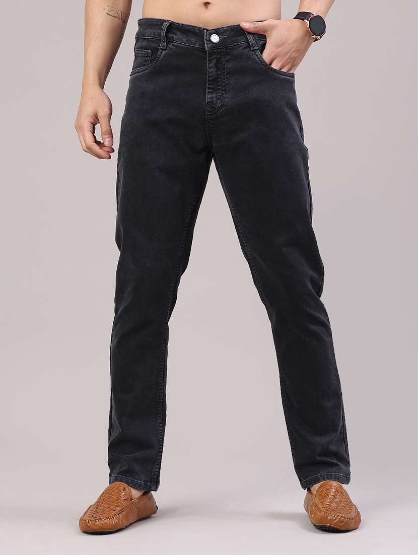 men plain mid rise full length jeans