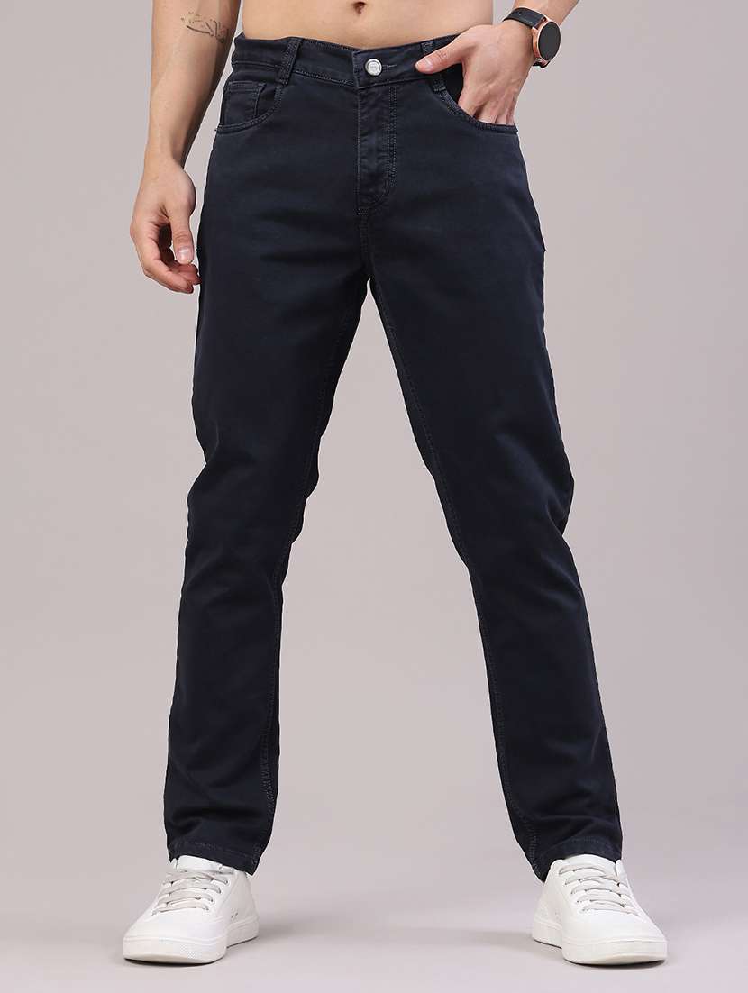 men plain mid rise full length jeans