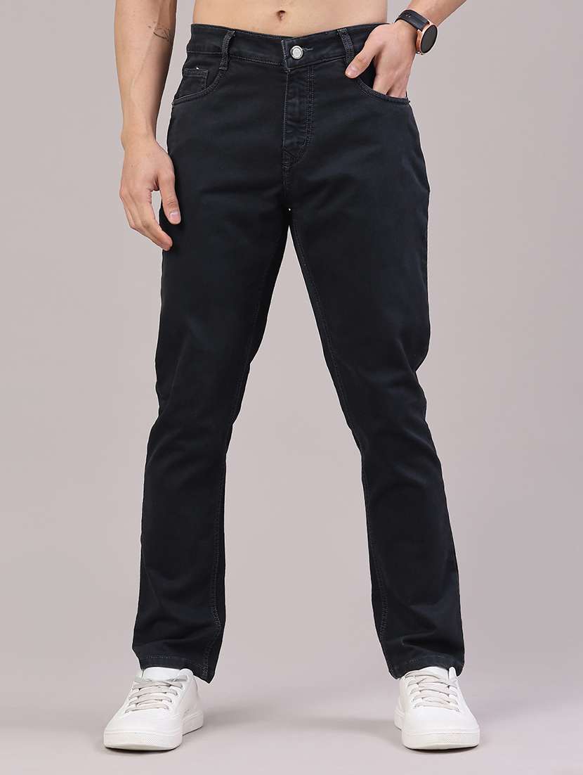 men plain mid rise full length jeans