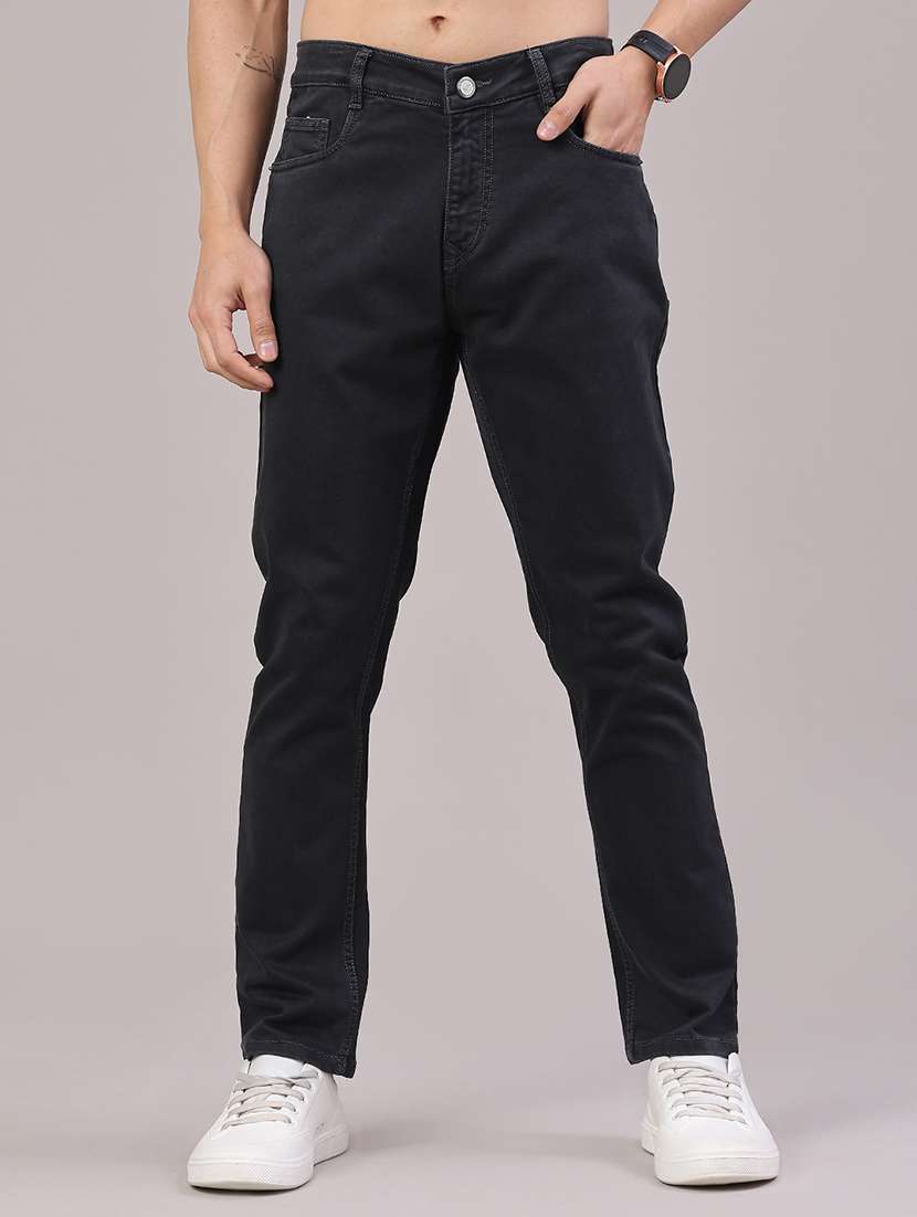 men plain mid rise full length jeans