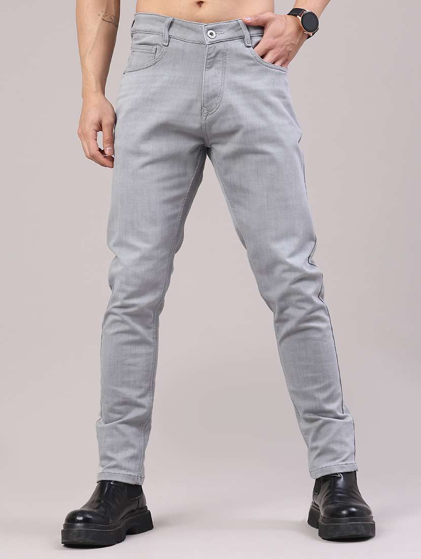 men plain mid rise full length jeans