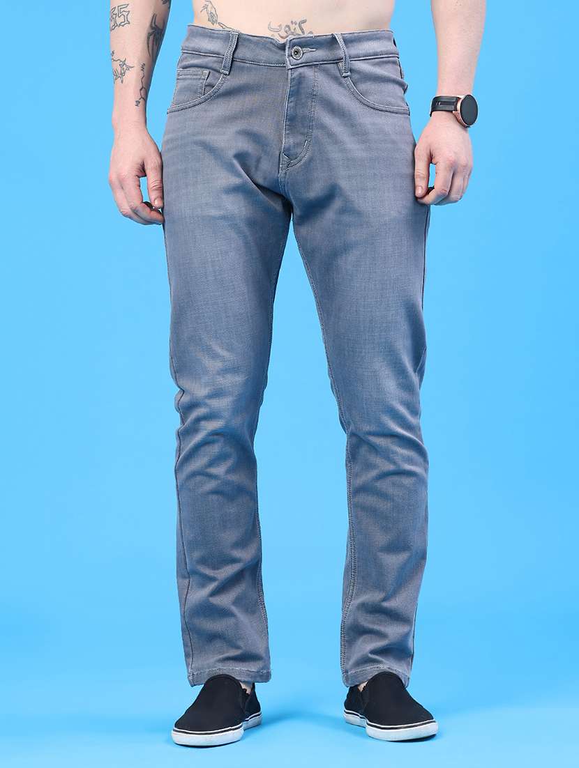 men plain mid rise full length jeans