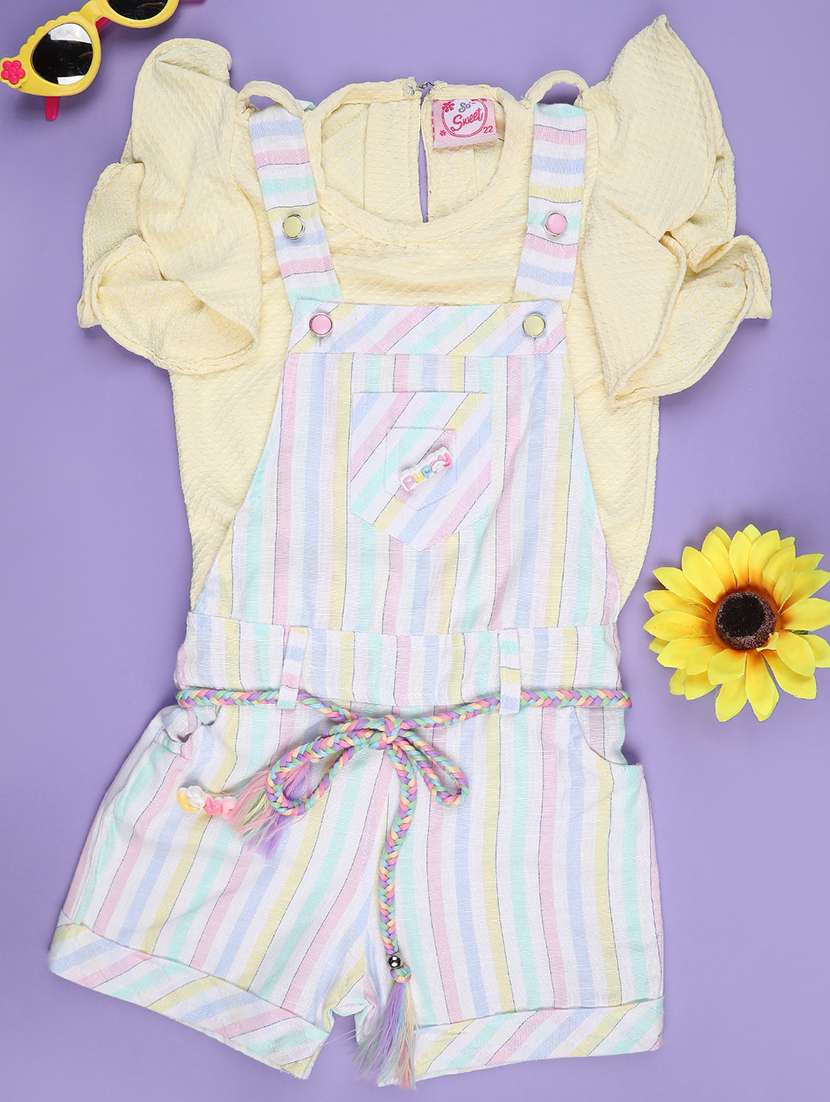 girls printed top and dungree set