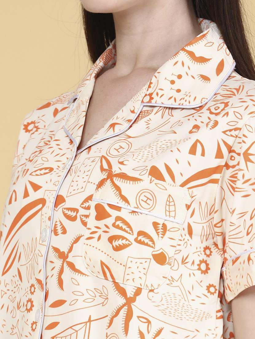 orange polyester pyjama set nightwear - 22304700 -  Standard Image - 1