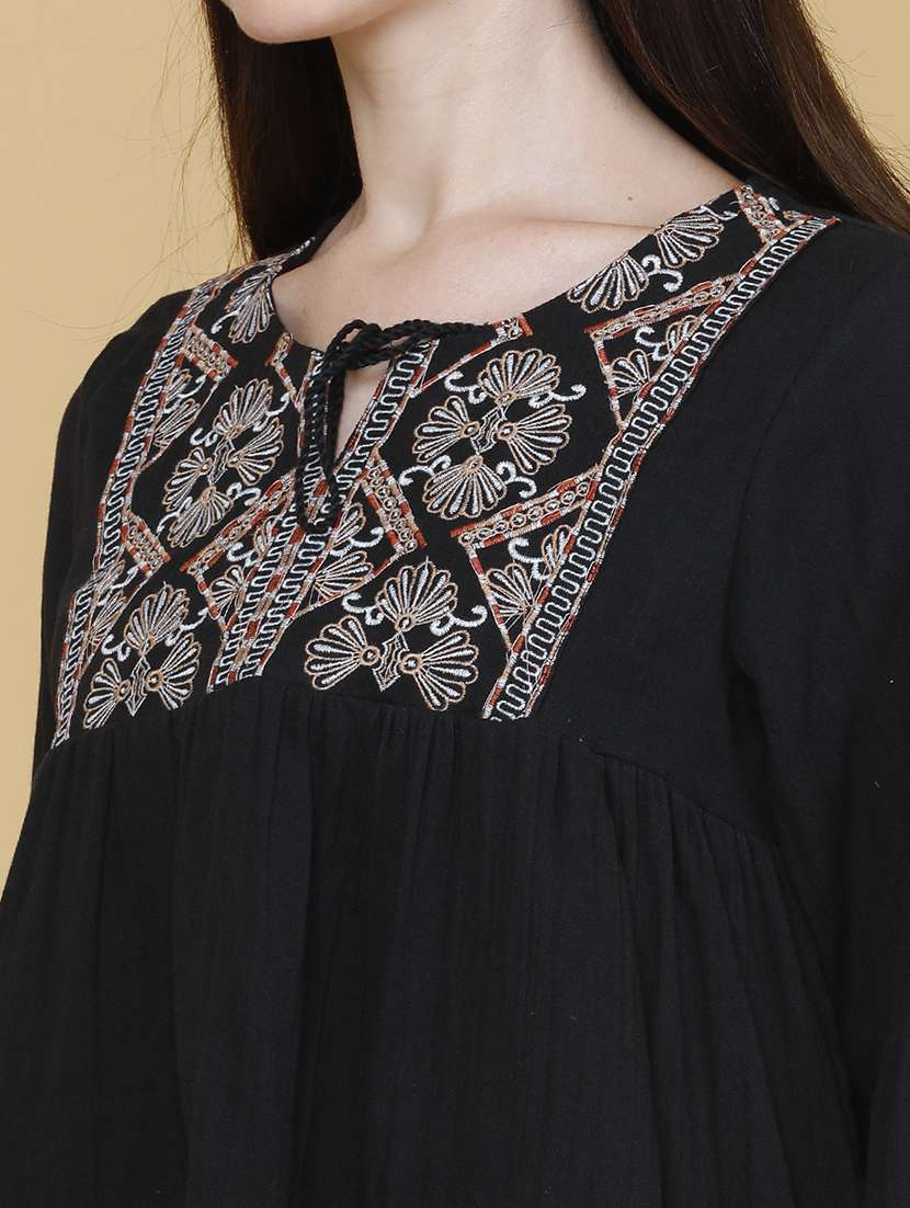 women embroidered three quarter sleeves a-line top - 22304734 -  Standard Image - 1