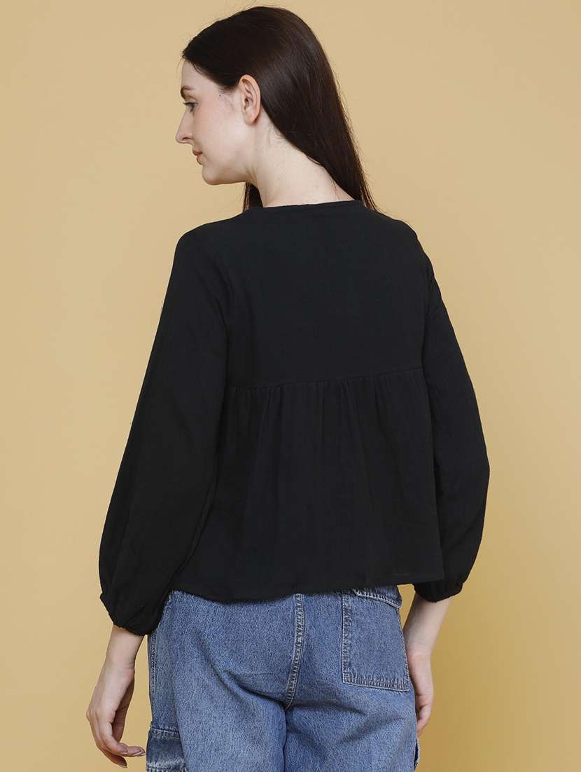 women embroidered three quarter sleeves a-line top - 22304734 -  Standard Image - 4