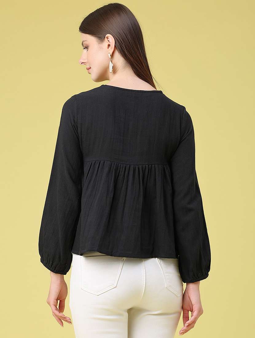women embroidere dthree quarter sleeves a-line top - 22304735 -  Standard Image - 4