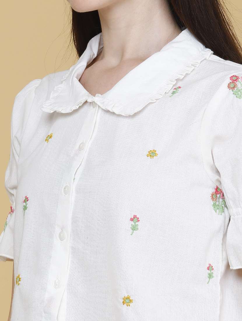 women embroidered short sleeves crop top - 22304736 -  Standard Image - 1