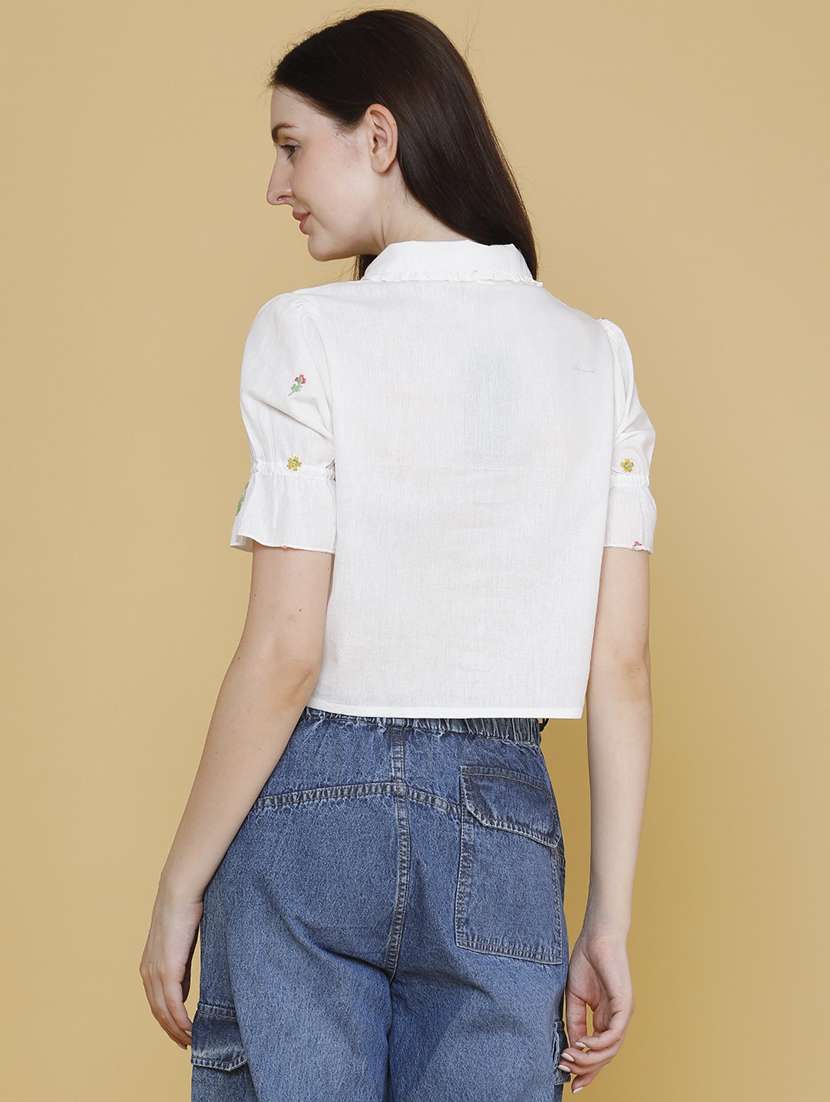 women embroidered short sleeves crop top - 22304736 -  Standard Image - 4
