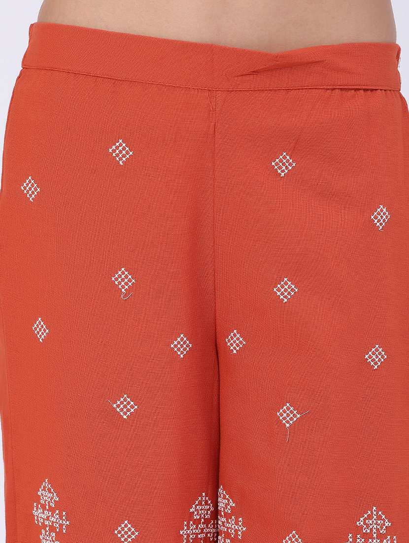 women embroidered mid rise wide leg trouser - 22304746 -  Standard Image - 1