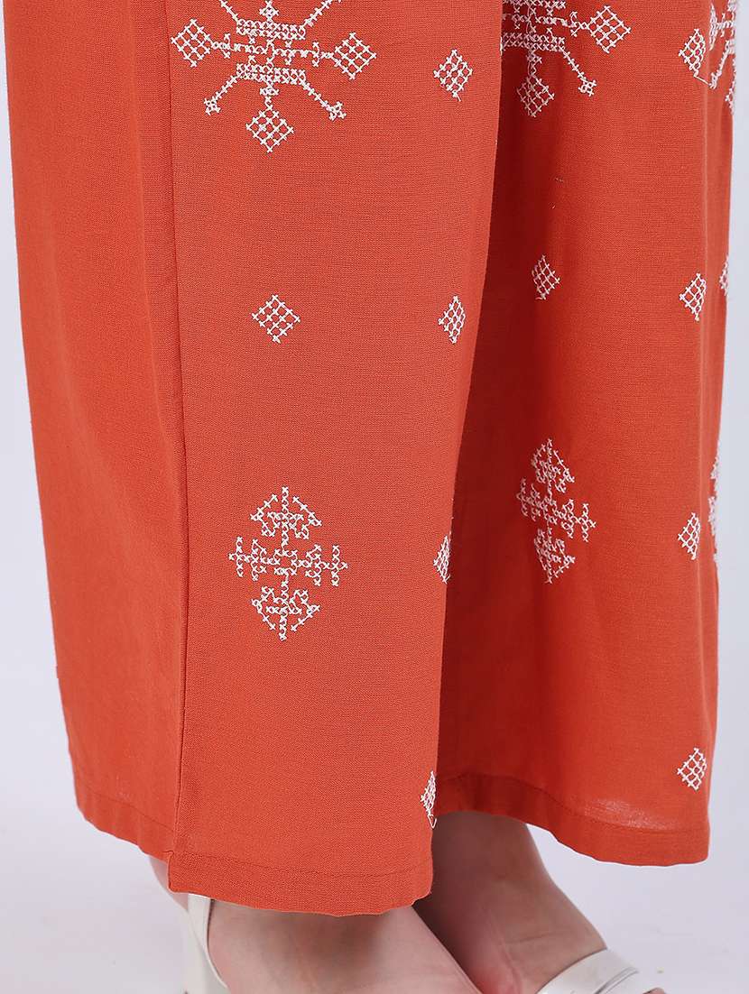 women embroidered mid rise wide leg trouser - 22304746 -  Standard Image - 4