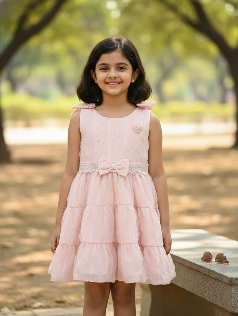 girls self designed sleeveless flared frock