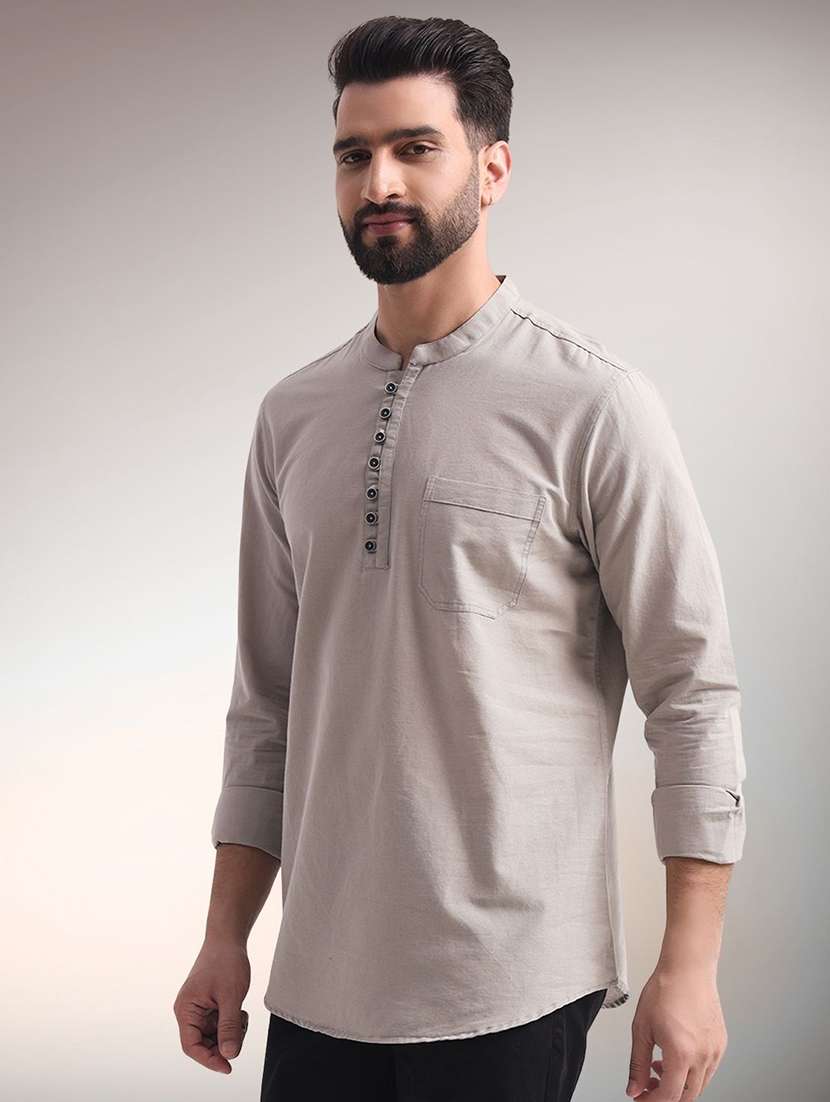 men solid mandarin neck short kurta - 22305073 -  Standard Image - 1