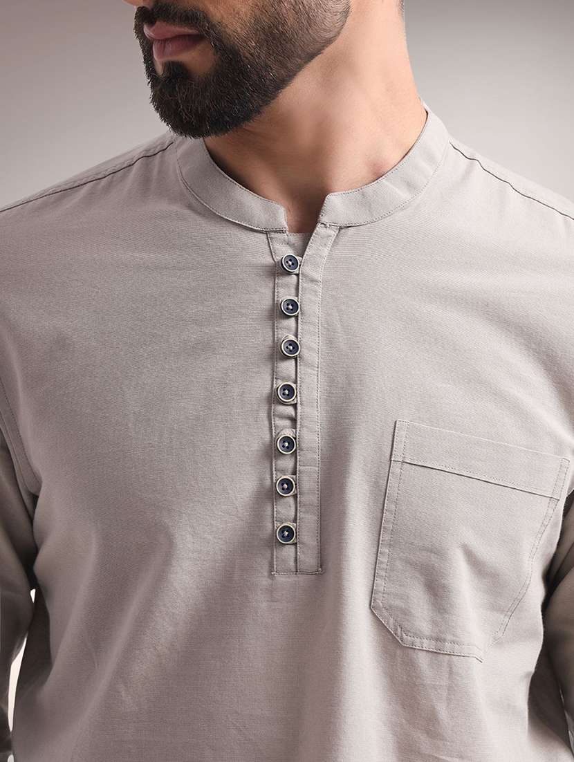 men solid mandarin neck short kurta - 22305073 -  Standard Image - 4