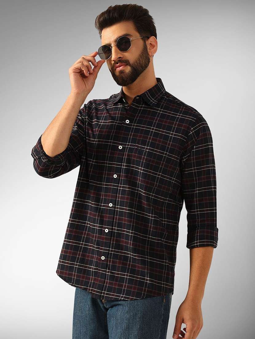 men checkered long sleeve regular fit casual shirt