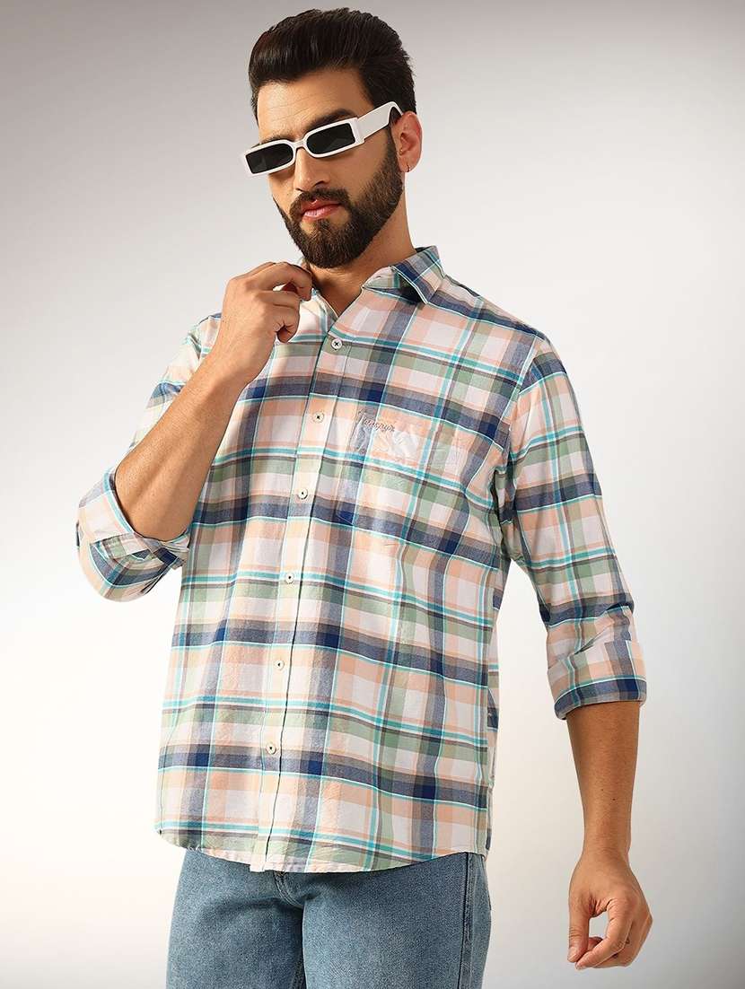 men checkered long sleeve regular fit casual shirt