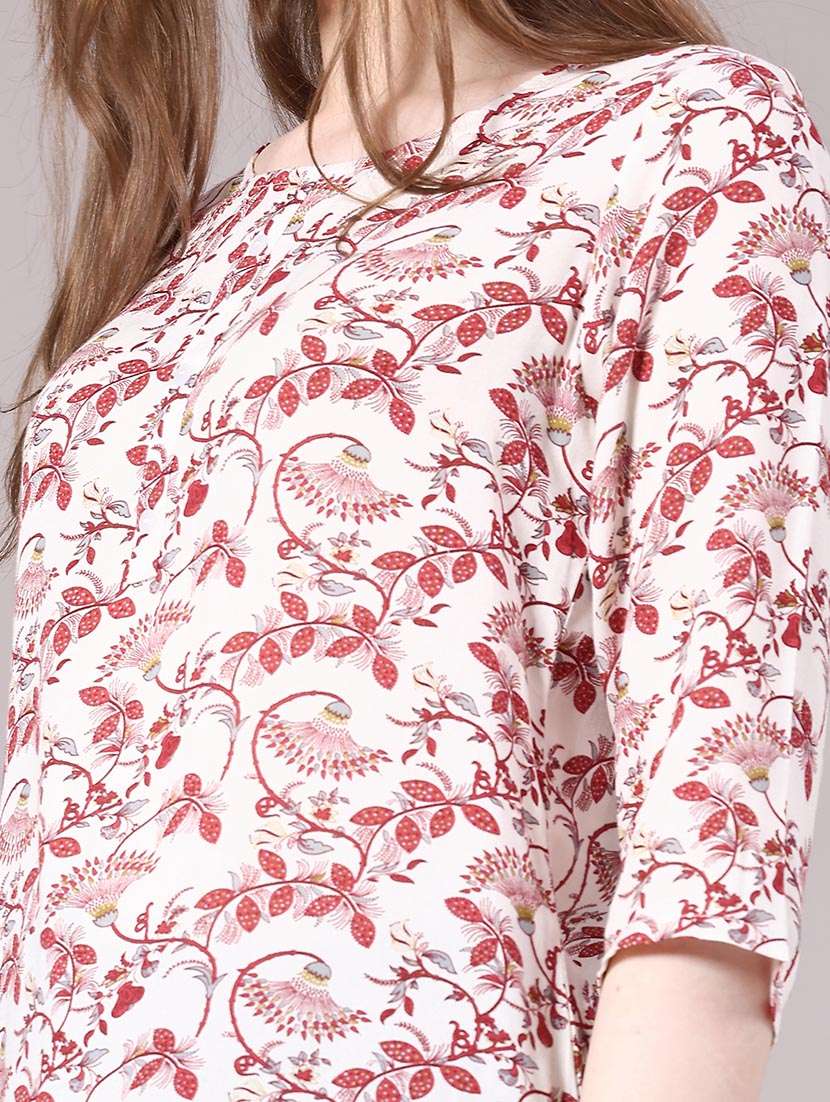women floral three quarter sleeve straight kurti - 22305217 -  Standard Image - 1