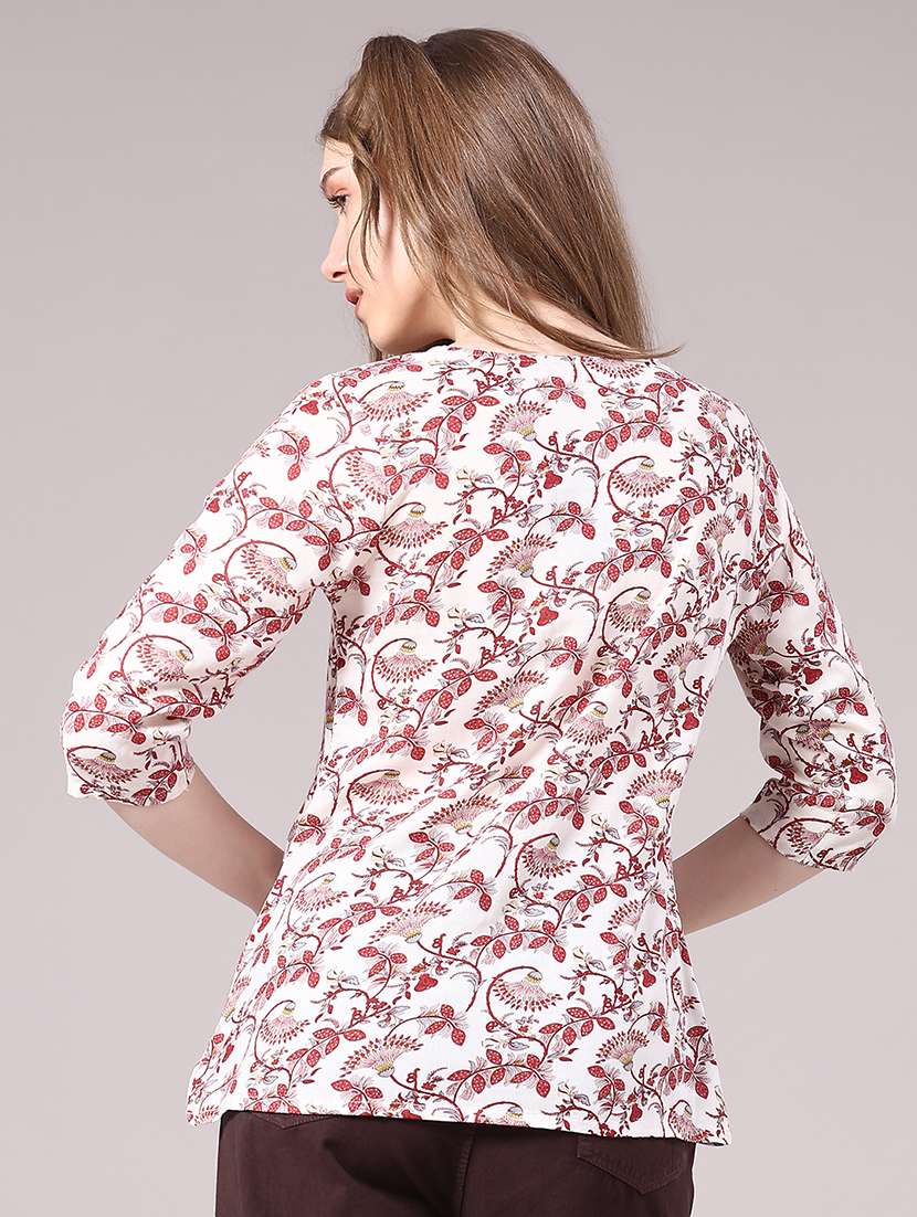 women floral three quarter sleeve straight kurti - 22305217 -  Standard Image - 4