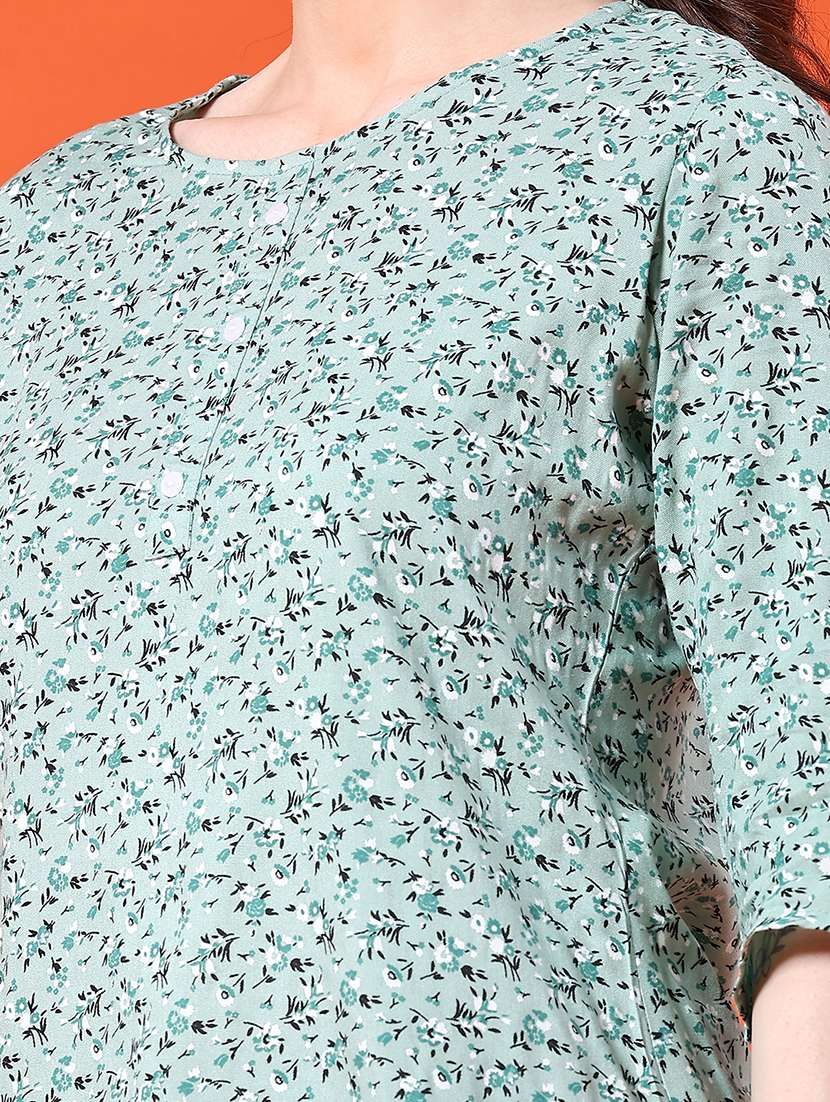 women floral three quarter sleeve straight kurti - 22305218 -  Standard Image - 1