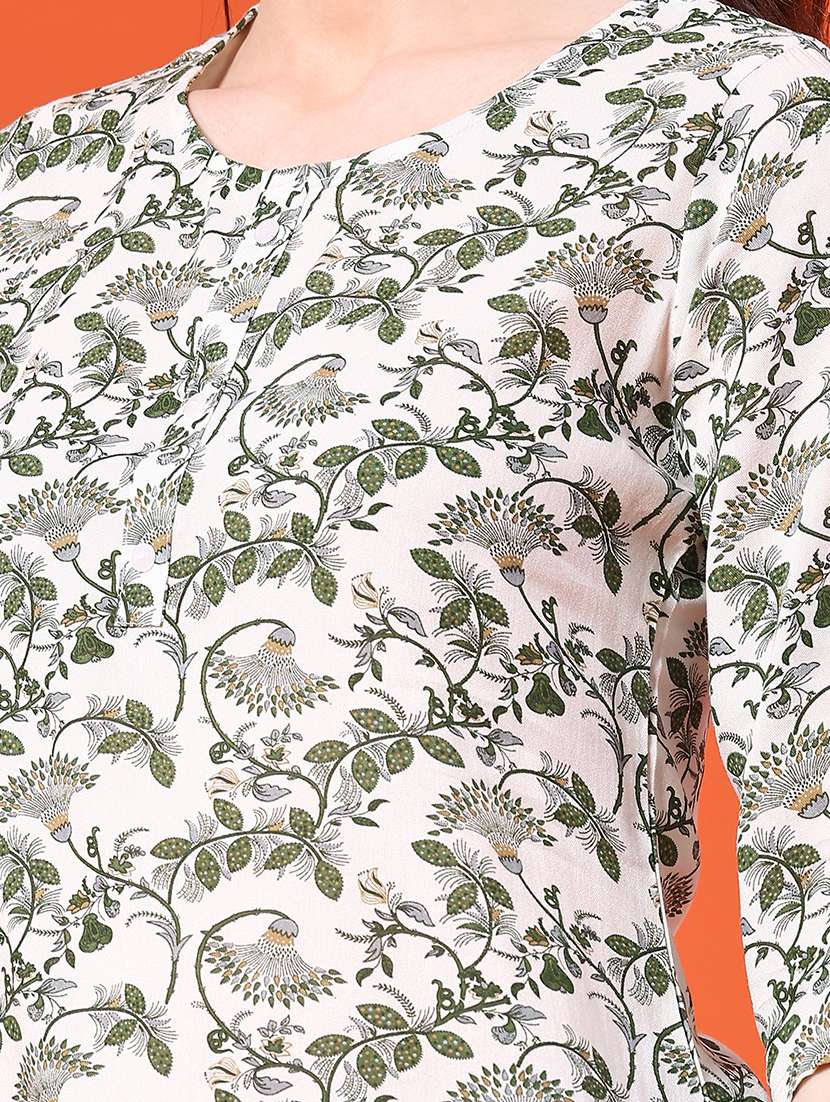 women floral three quarter sleeve straight kurti - 22305222 -  Standard Image - 1